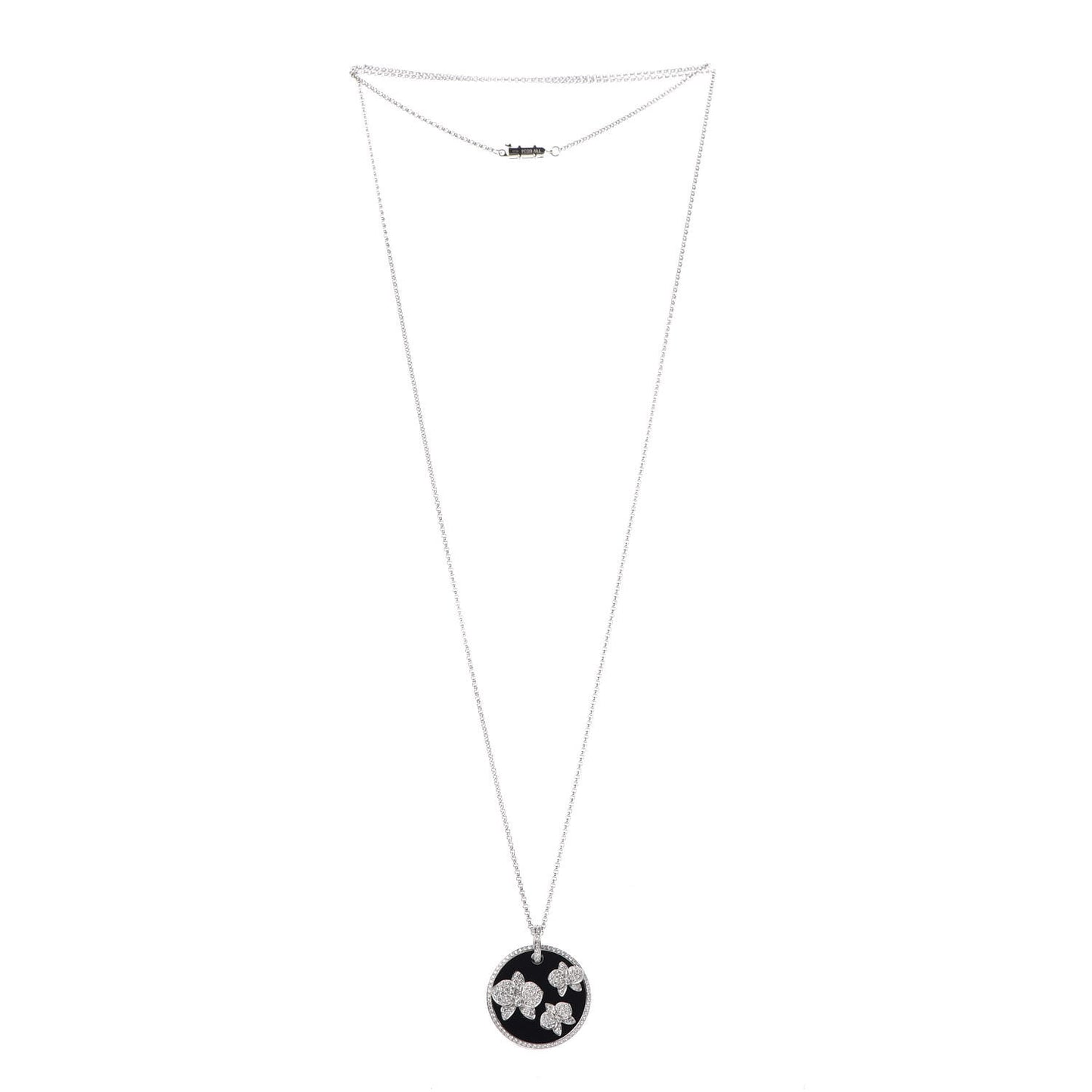 18K White Gold Diamond Black Onyx Caresse D'Orchidees Par Cartier Round Pendant Necklace