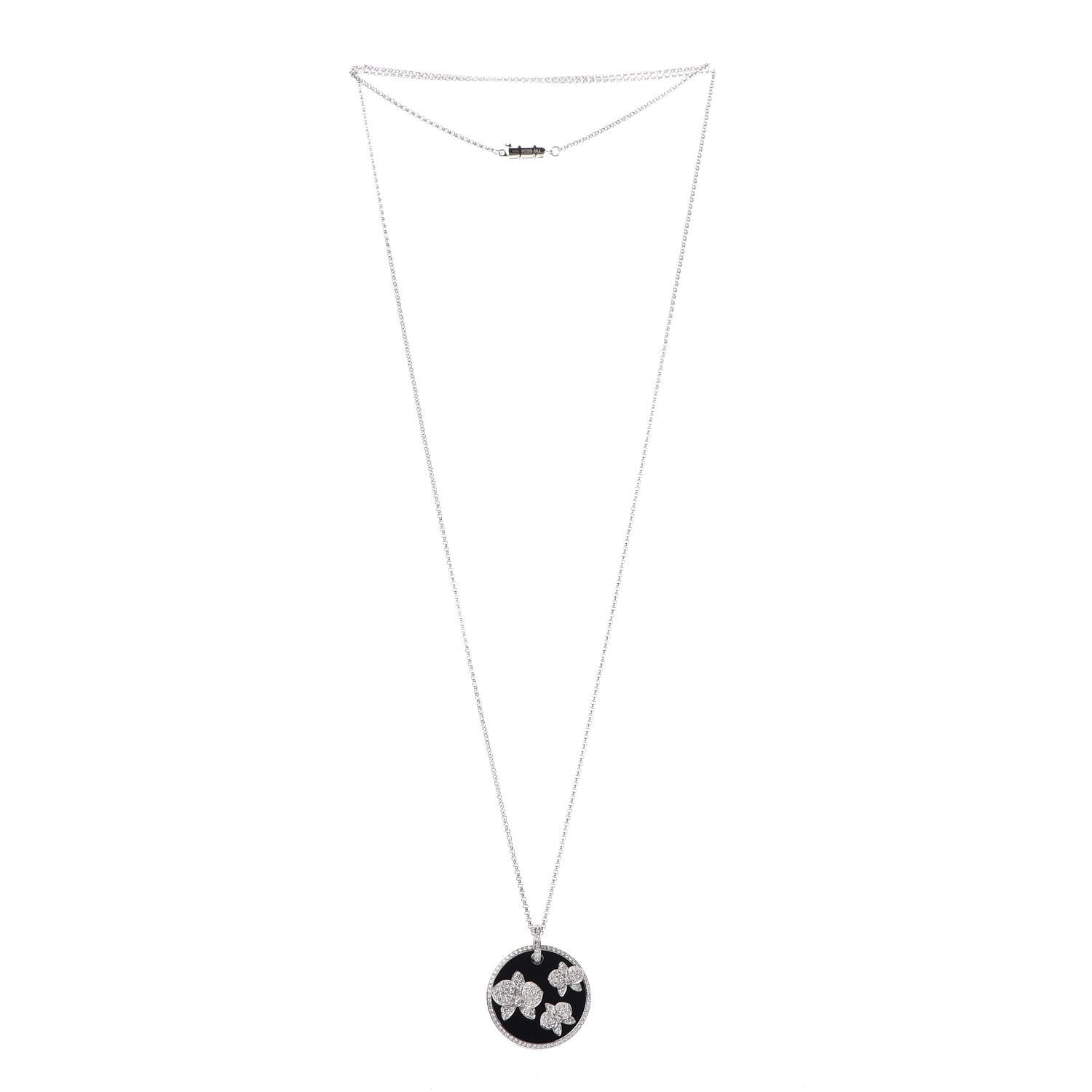 Cartier 18K White Gold Diamond Black Onyx Caresse D'Orchidees Par Cartier Round Pendant Necklace 3 of 7