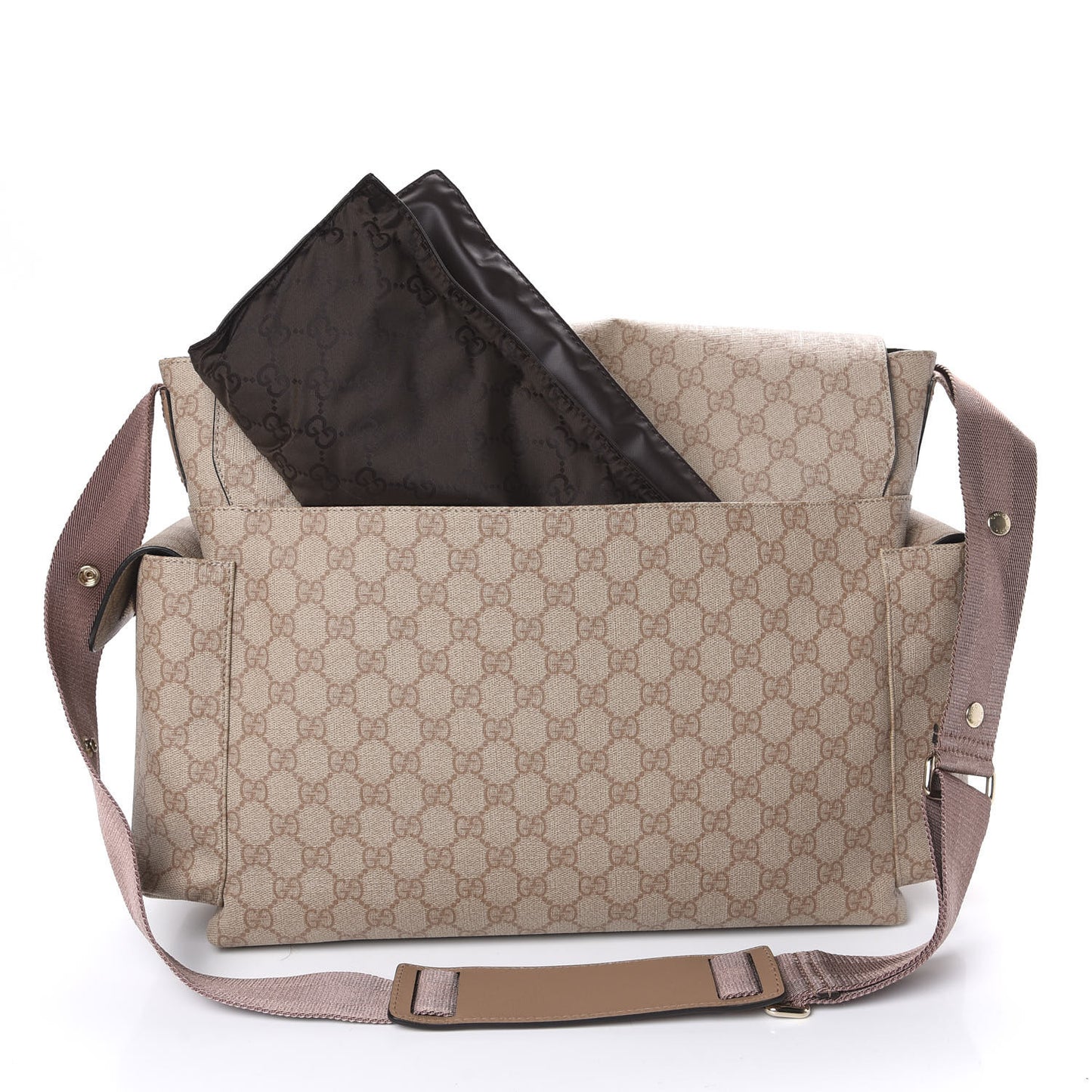GG Supreme Monogram Messenger Diaper Bag Beige