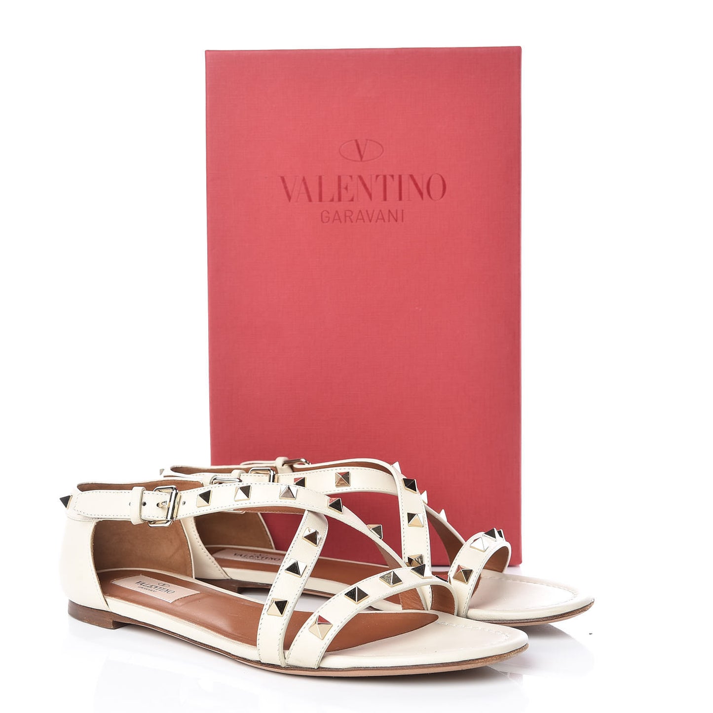 Nappa Rockstud Flat Sandals 39 White