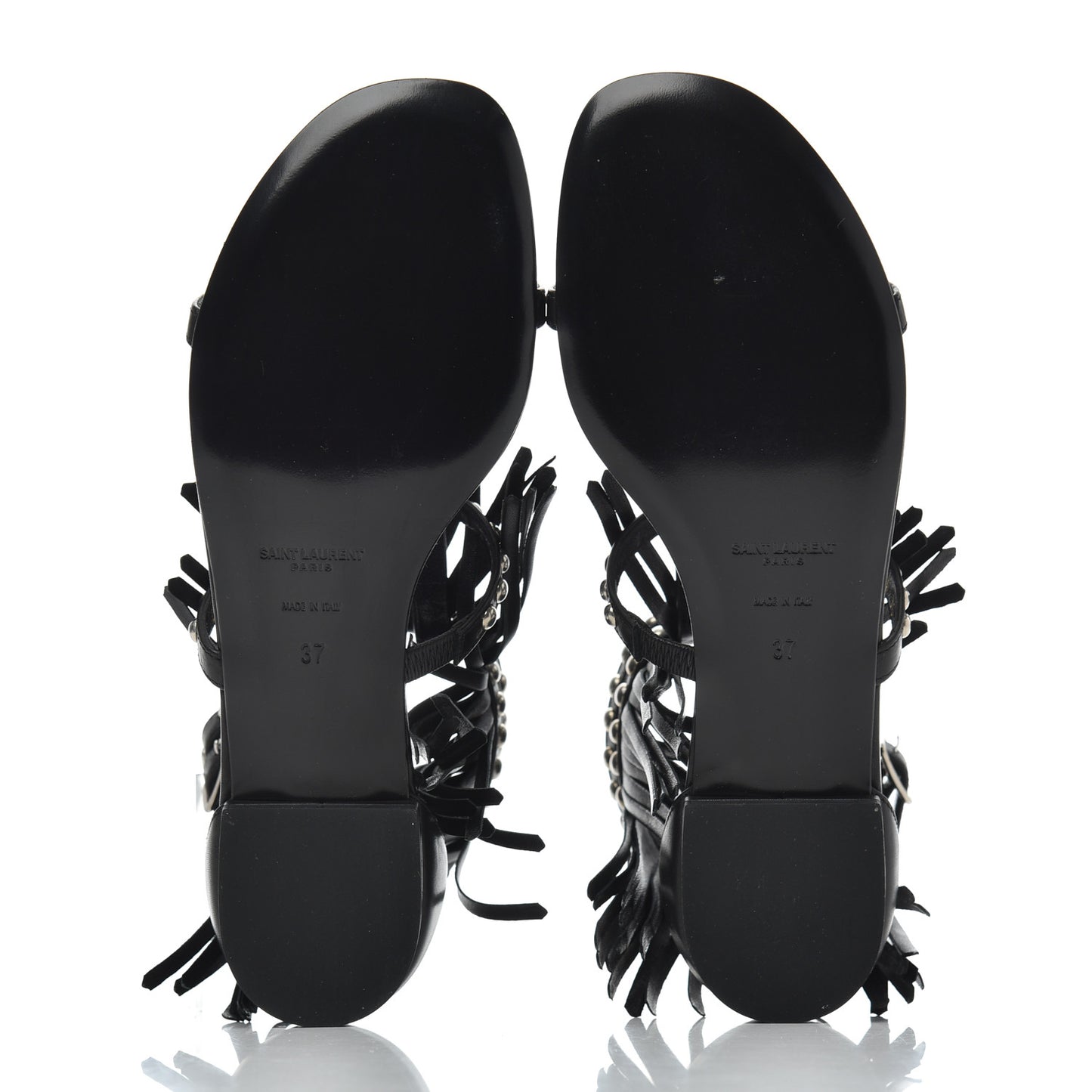 Calfskin Studded Fringe Cyuko Sandals 37 Black