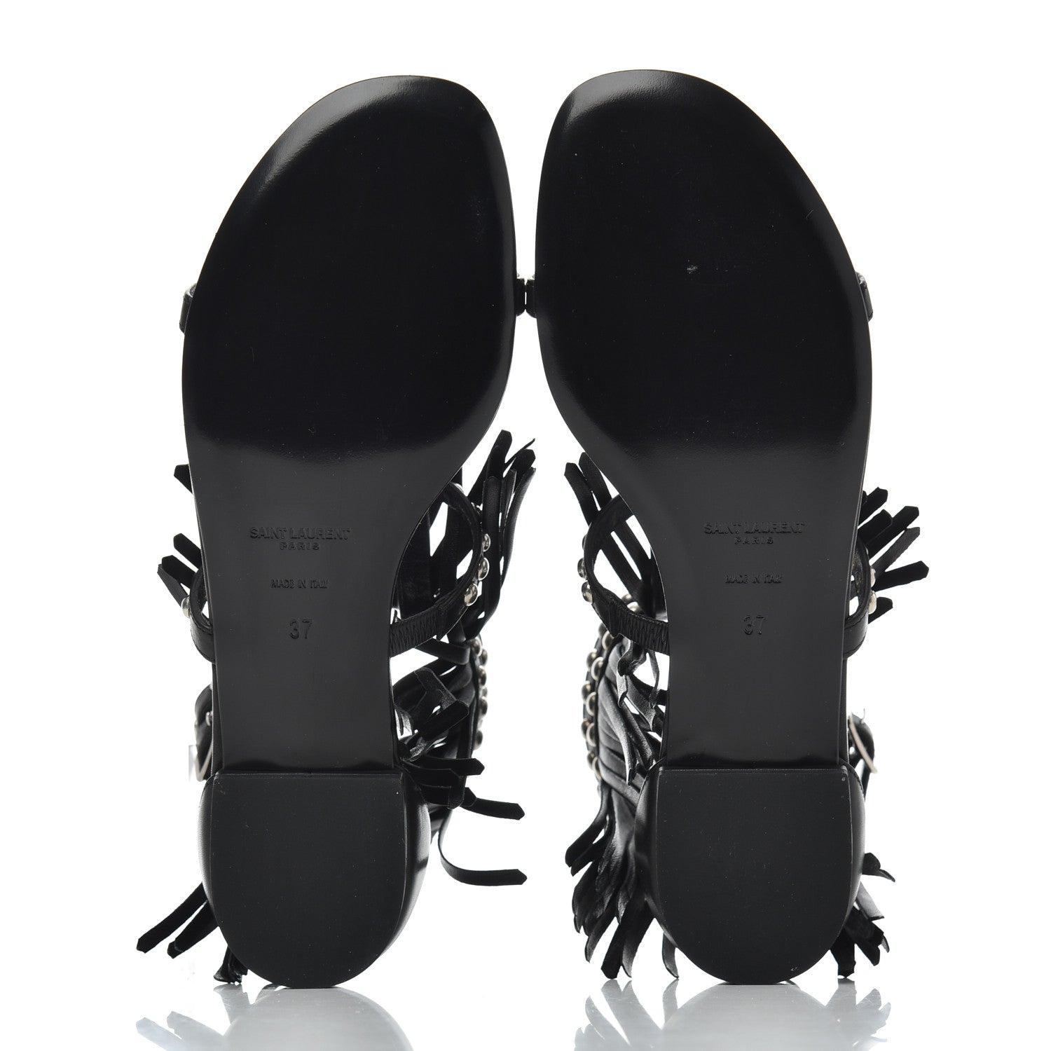 Saint Laurent Calfskin Studded Fringe Cyuko Sandals 37 Black 5 of 18