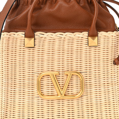 Valentino Garavani Wicker Vlogo Calfskin Top Handle Bag Natural Saddle Brown 7 of 10
