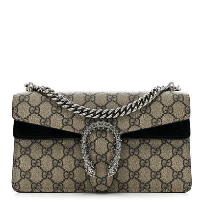 Gucci GG Supreme Monogram Suede Crystal Small Dionysus Shoulder Bag Beige Ebony Black 1 of 15