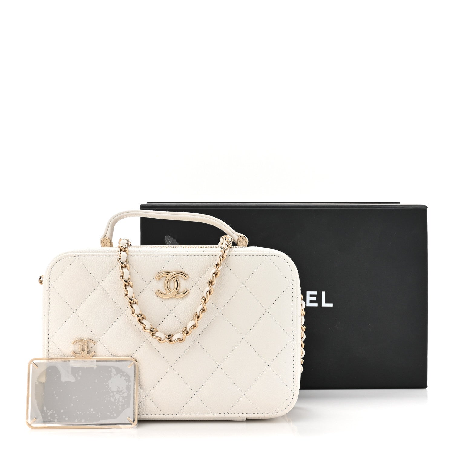 Chanel Caviar Quilted Top Handle Vanity Case White 13 of 13