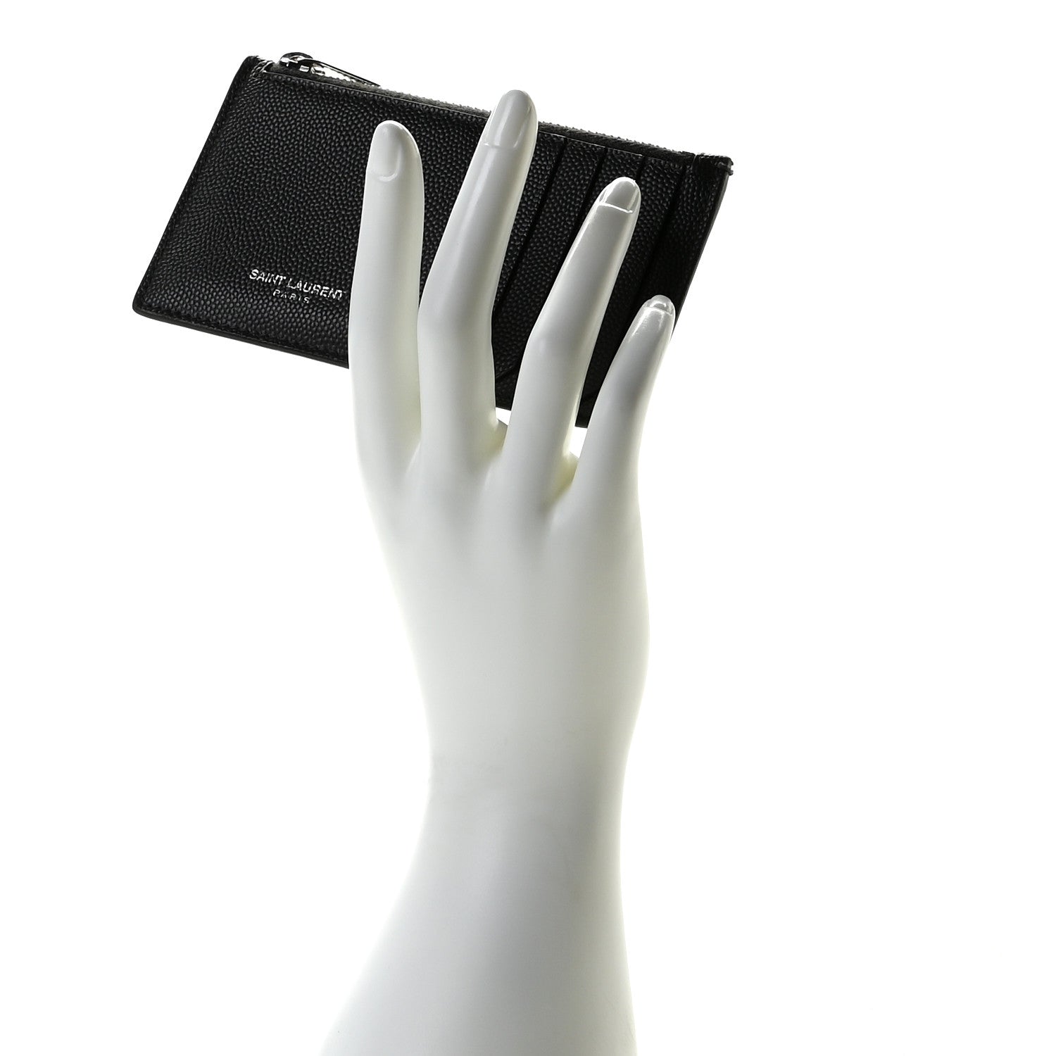 Saint Laurent Grained Calfskin 5 Fragments Zip Pouch Card Holder Black 2 of 7