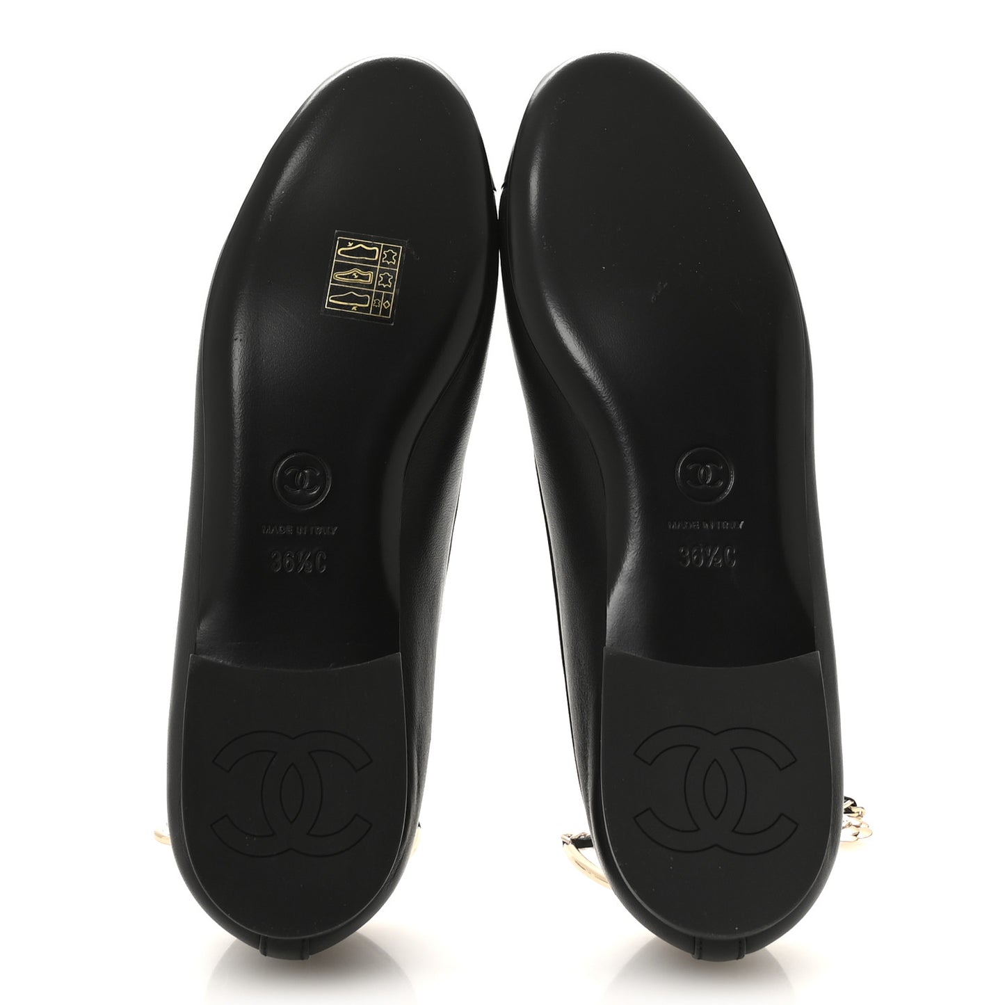 Lambskin Patent Calfskin Cap Toe Ankle Chain Ballerina Flats 36.5 Black
