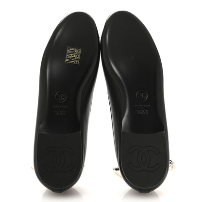 Chanel Lambskin Patent Calfskin Cap Toe Ankle Chain Ballerina Flats 36.5 Black 6 of 8