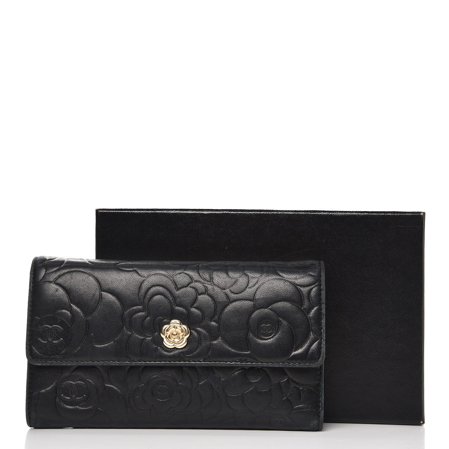 Chanel Lambskin Embossed Camellia Flap Wallet Black 15 of 15