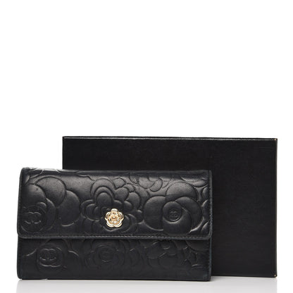 Chanel Lambskin Embossed Camellia Flap Wallet Black 15 of 15