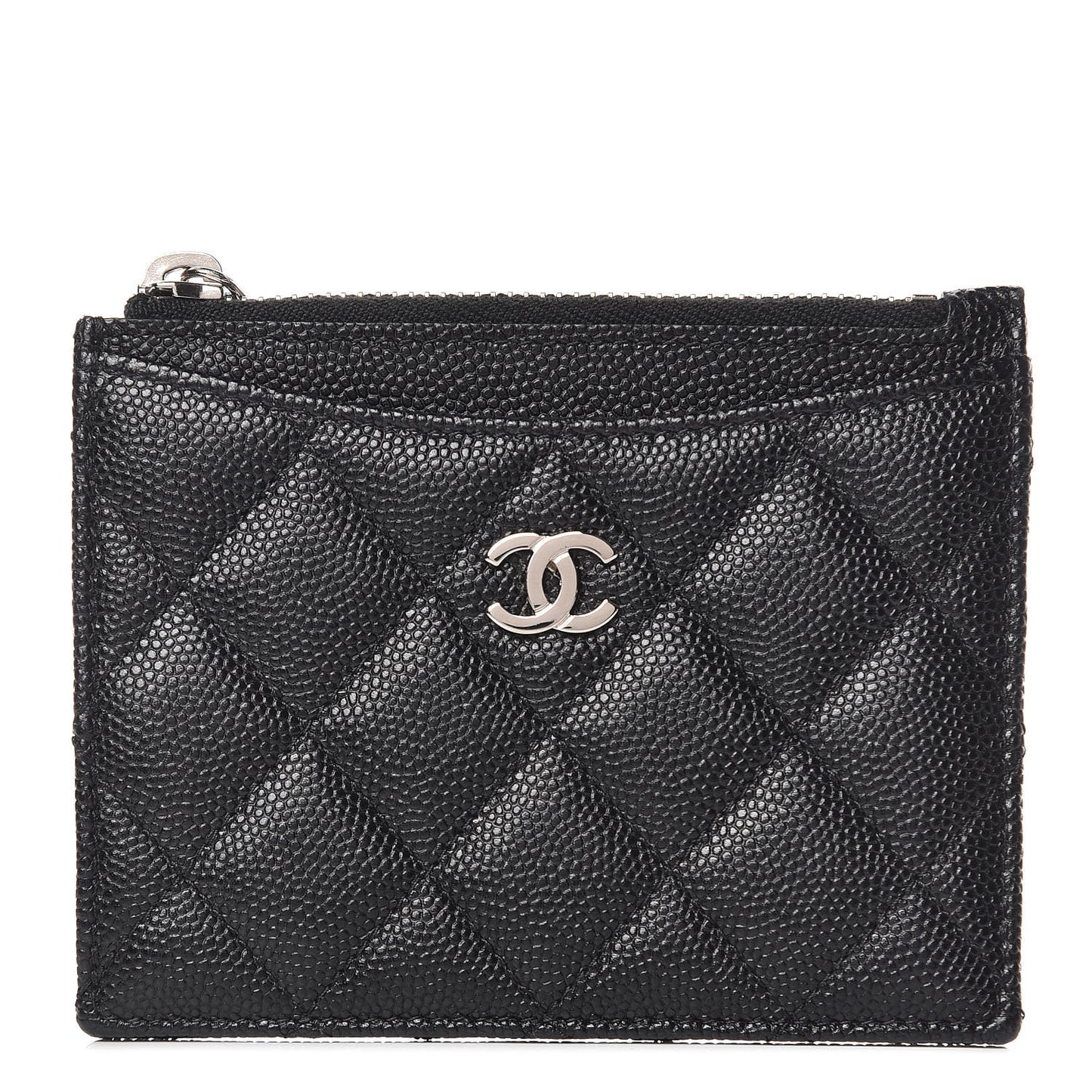 Caviar Quilted CC Zip Card Holder Black