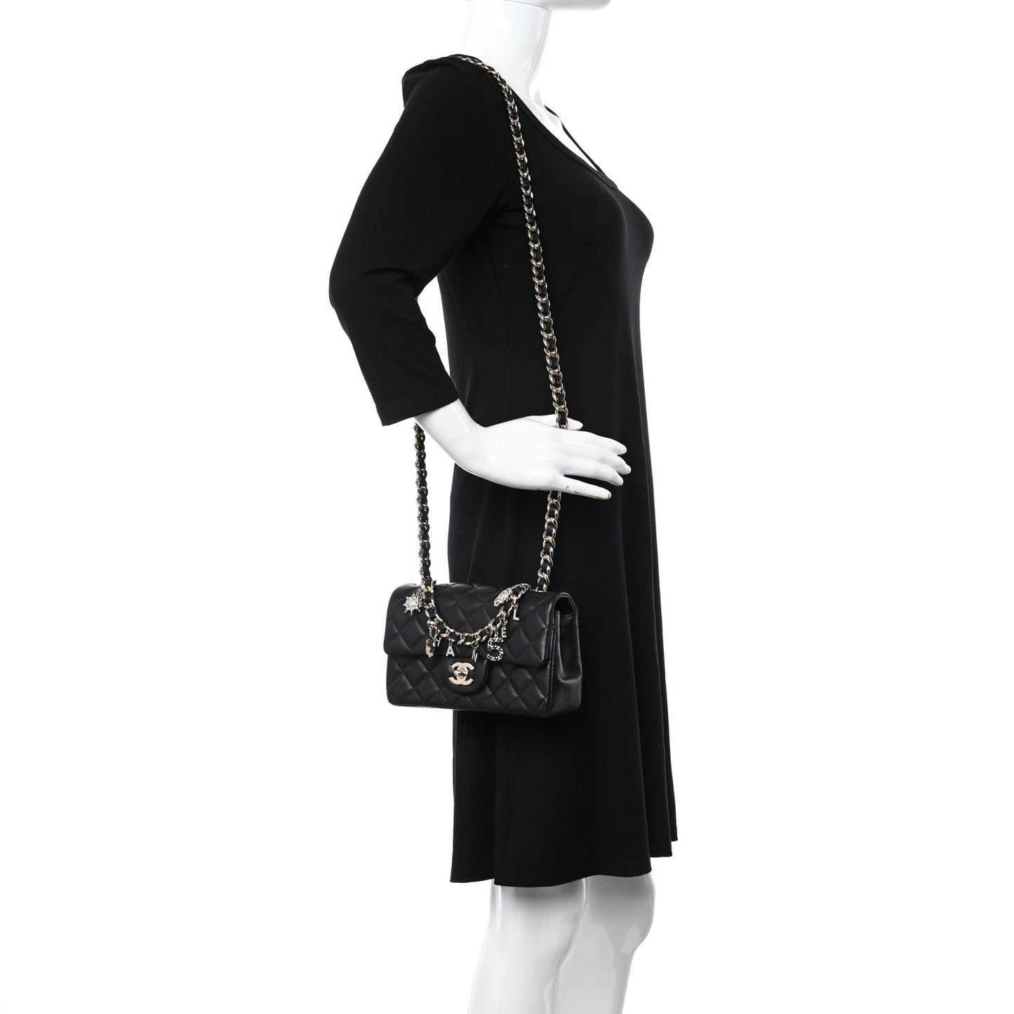 Lambskin Quilted Mini Coco Charms Rectangular Flap Black