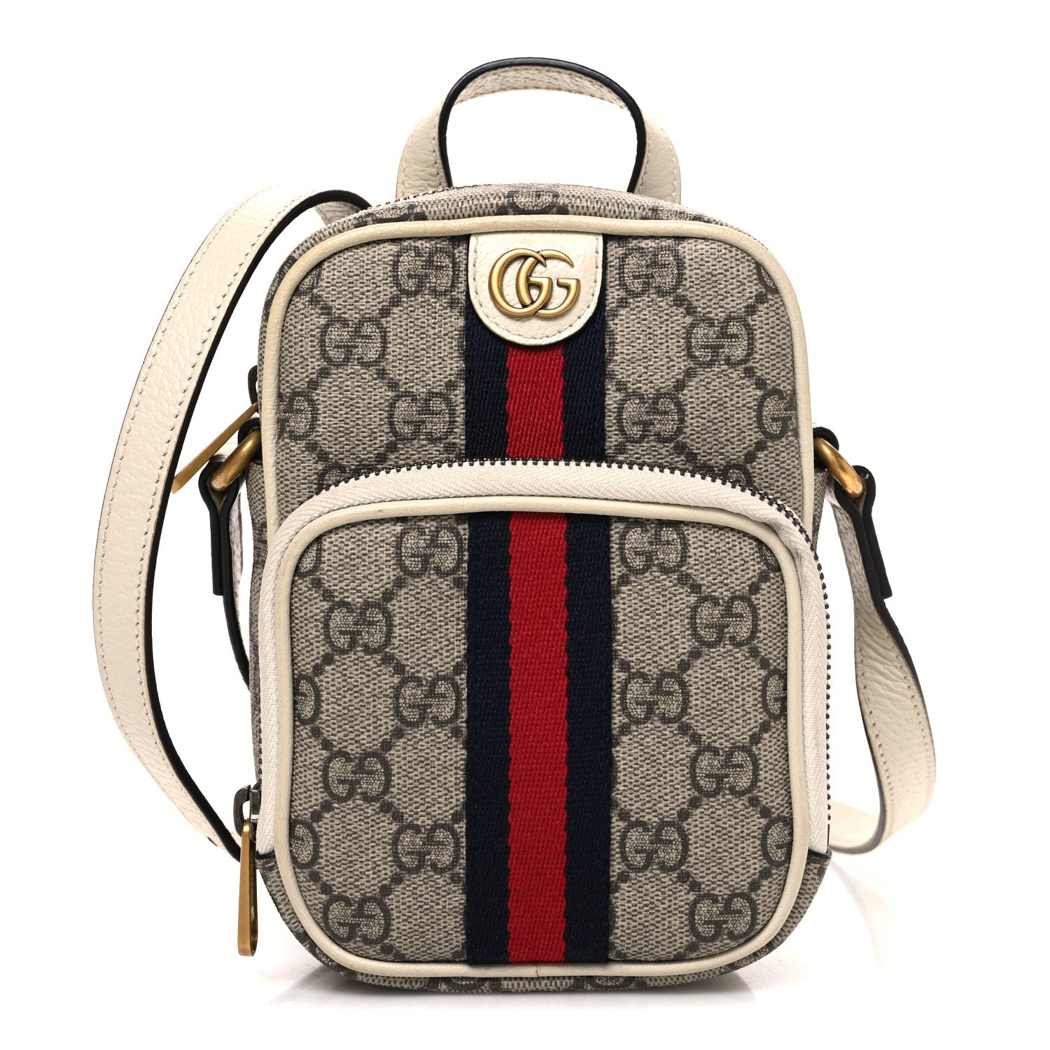 Gucci GG Supreme Monogram Web Mini Ophidia Double Zip Messenger Bag Beige Ebony Mystic White 1 of 10