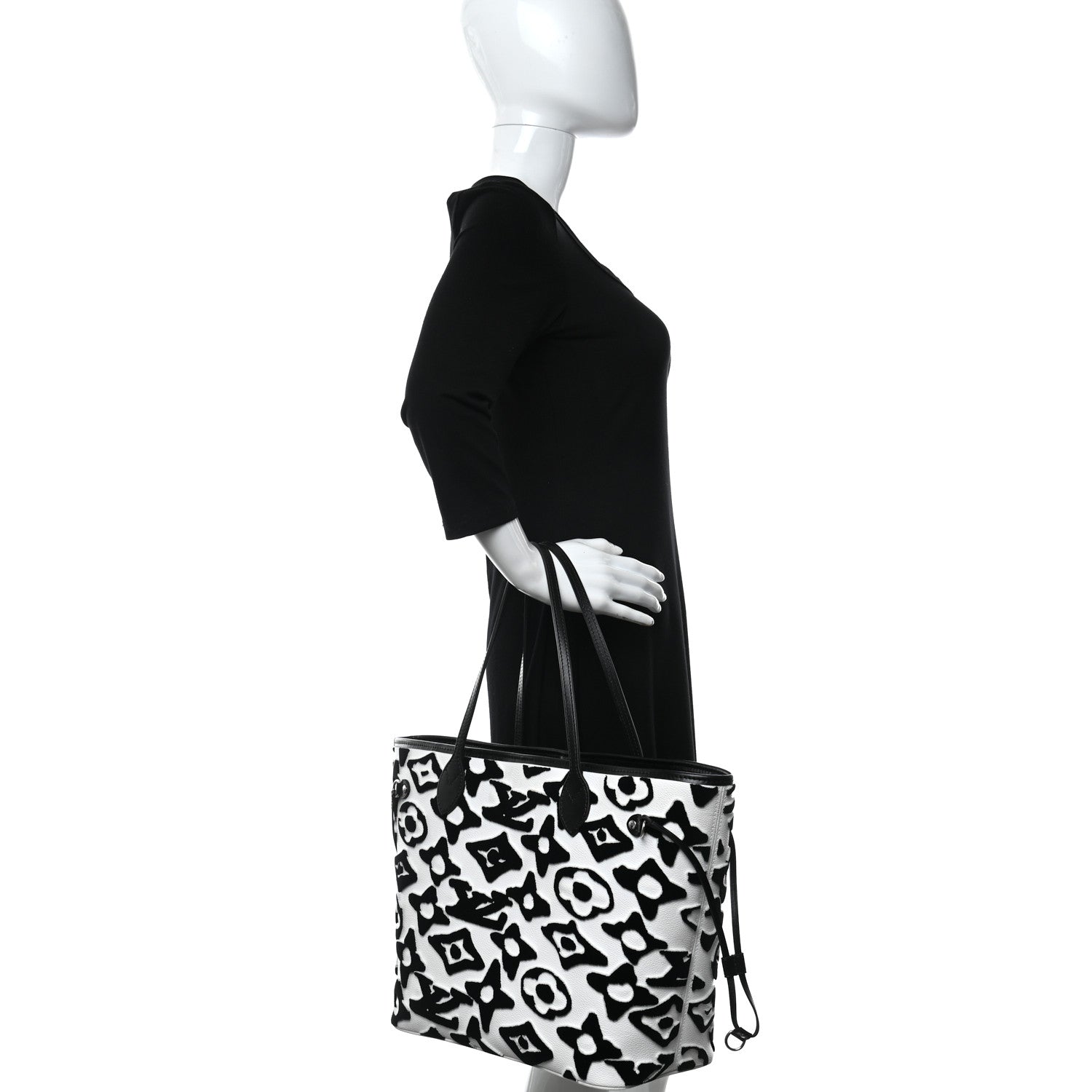 Louis Vuitton X UF Tufted Monogram Neverfull MM Black White 2 of 9