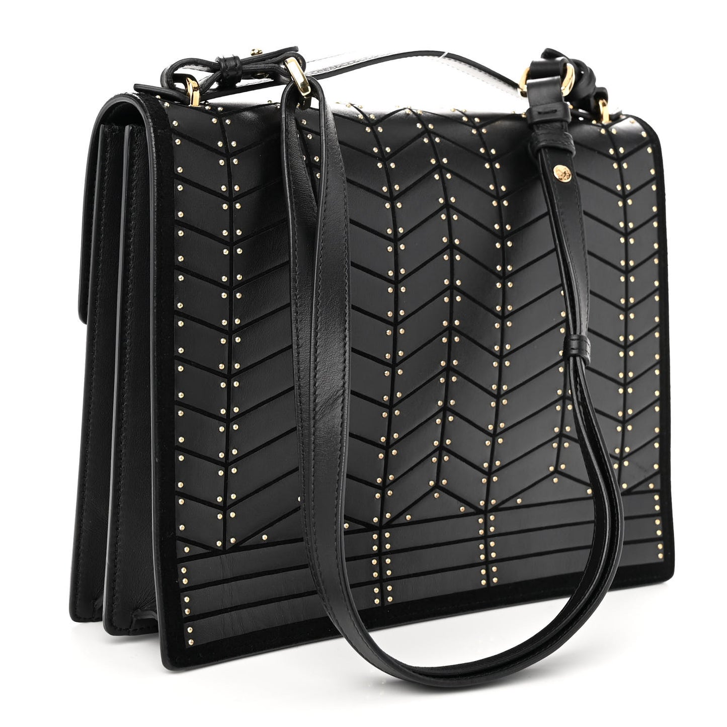 Calfskin Suede Studded Aileen Shoulder Bag Black
