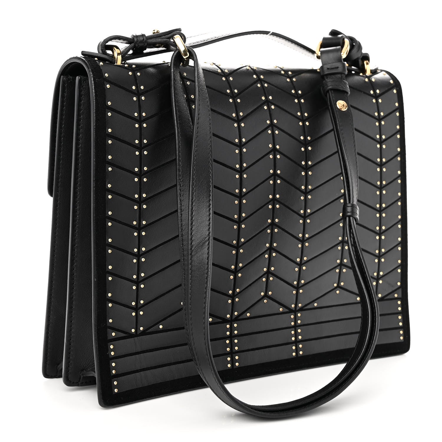 Salvatore Ferragamo Calfskin Suede Studded Aileen Shoulder Bag Black 3 of 14