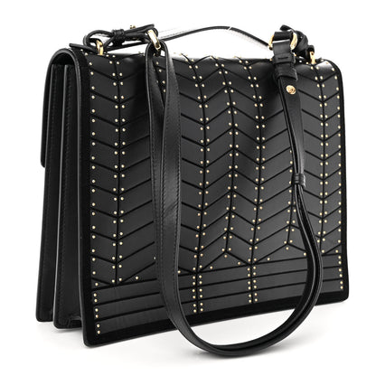 Salvatore Ferragamo Calfskin Suede Studded Aileen Shoulder Bag Black 3 of 14