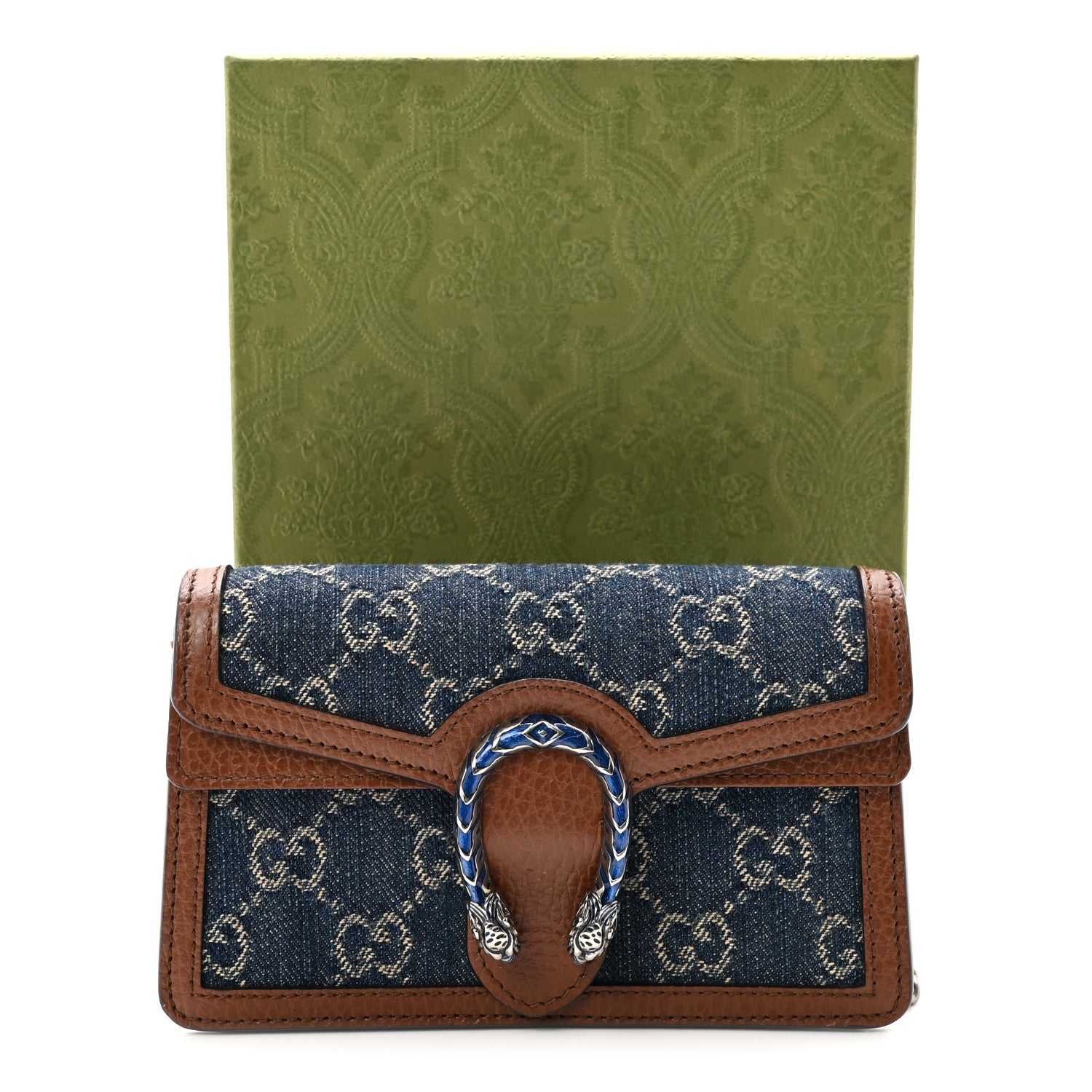 Gucci New Denim GG Monogram Dollar Calfskin Enamel Super Mini Dionysus Shoulder Bag Blue Tea Cuir Epilog Electric Blue 10 of 10