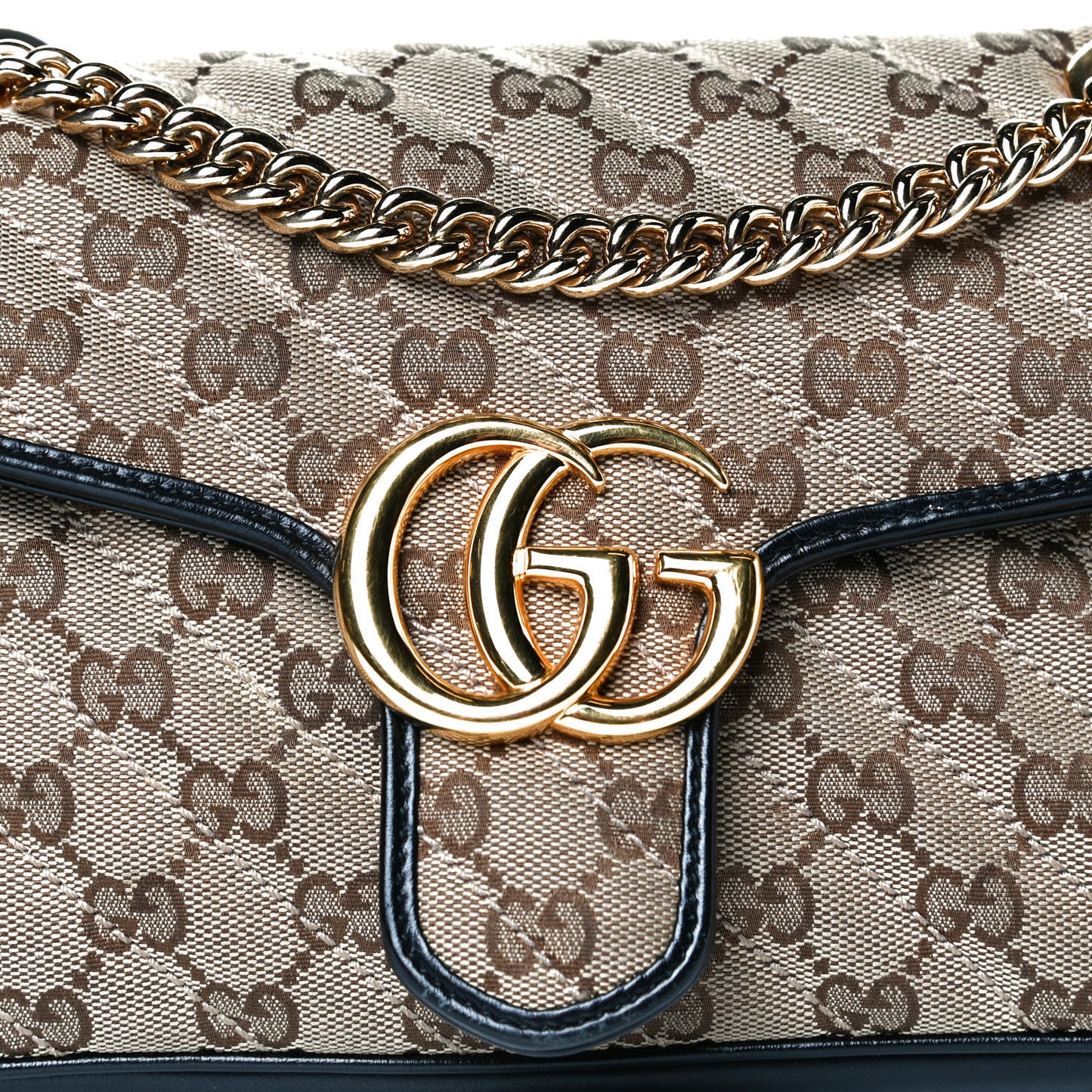 Monogram Matelasse Diagonal Small GG Marmont Shoulder Bag Beige Black
