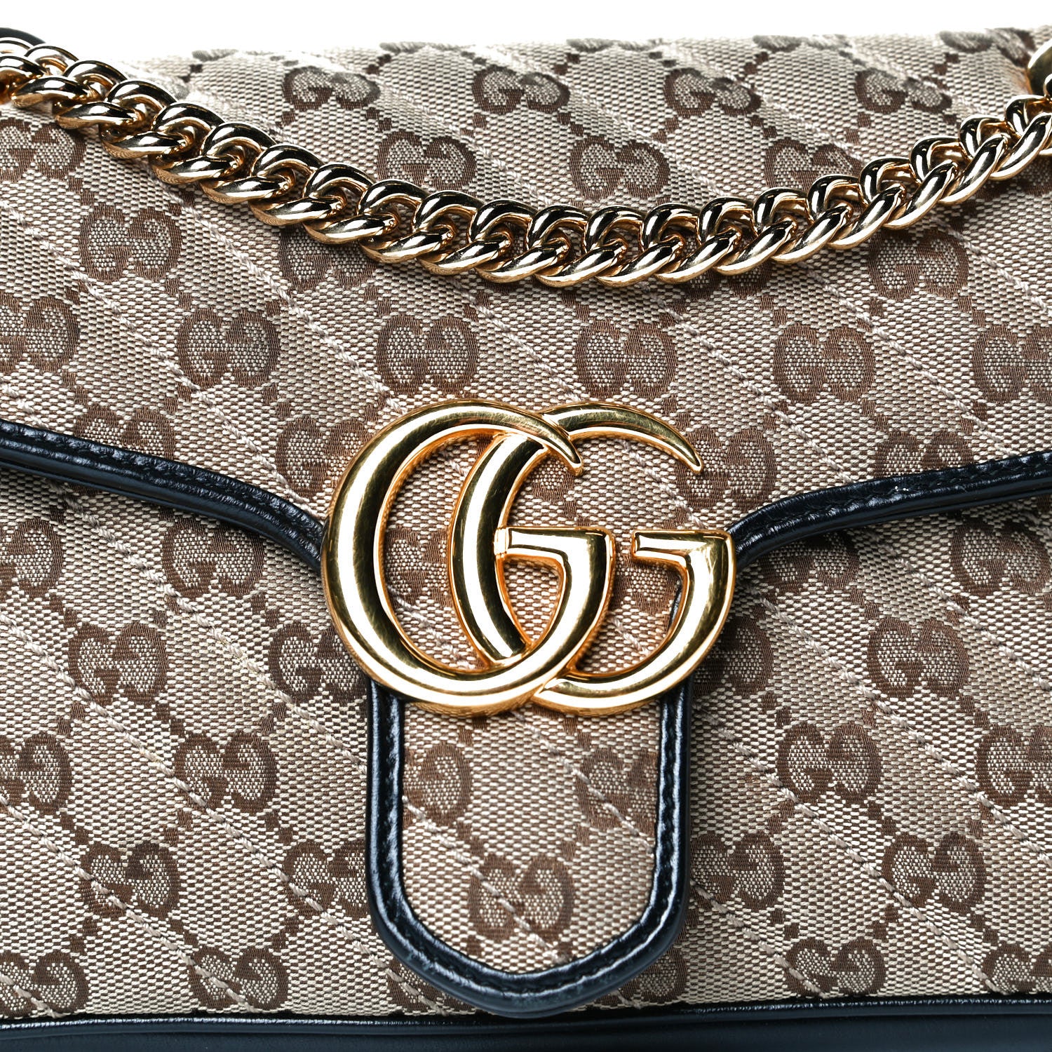 Gucci Monogram Matelasse Diagonal Small GG Marmont Shoulder Bag Beige Black 8 of 12