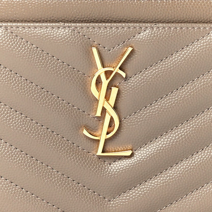 Saint Laurent Grain De Poudre Chevron Monogram Bill Pouch Dusty Grey 8 of 12