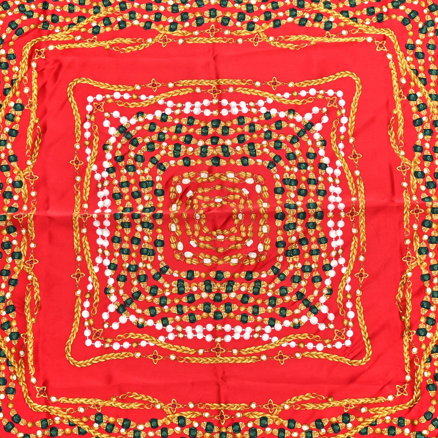 Silk Pearl Jewel Chain Print Scarf Red