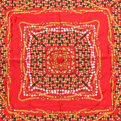 Chanel Silk Pearl Jewel Chain Print Scarf Red 3 of 4