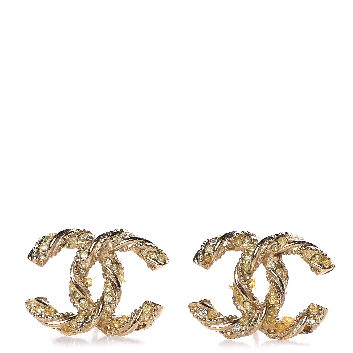 Chanel Crystal Twisted CC Earrings Gold 1 of 7