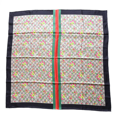 Gucci Silk Monogram Floral Web Square Scarf Black Multicolor 1 of 4