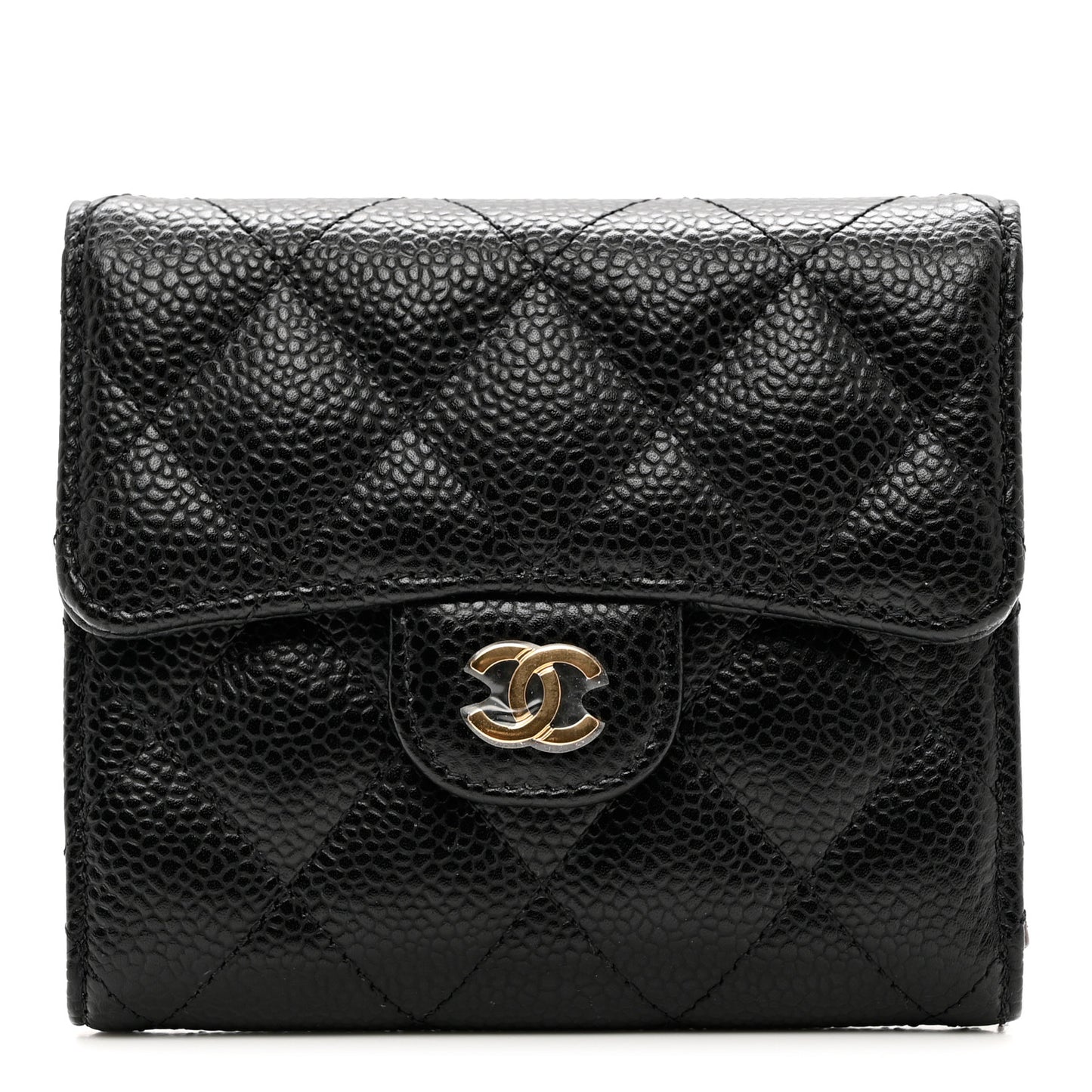 Caviar Quilted Compact Flap Wallet Black