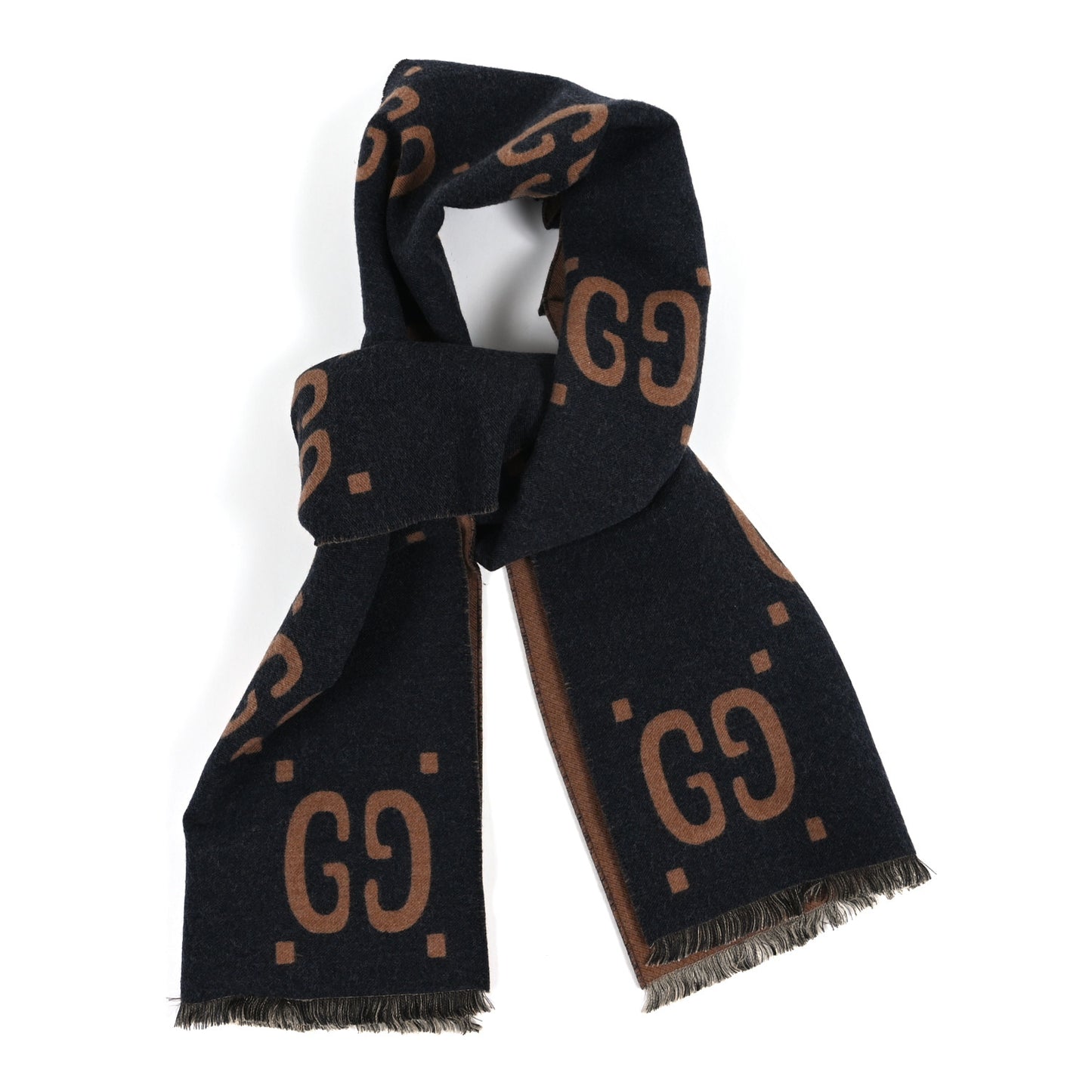 Wool Silk Monogram Jumbo GG Freedom Scarf Dark Brown Beige