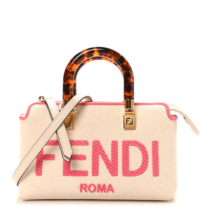 Fendi Canvas Vitello King Plexiglass Logo Embroidered Mini By The Way Top Handle Boston Bag Grezzo Pink Dalia 1 of 10