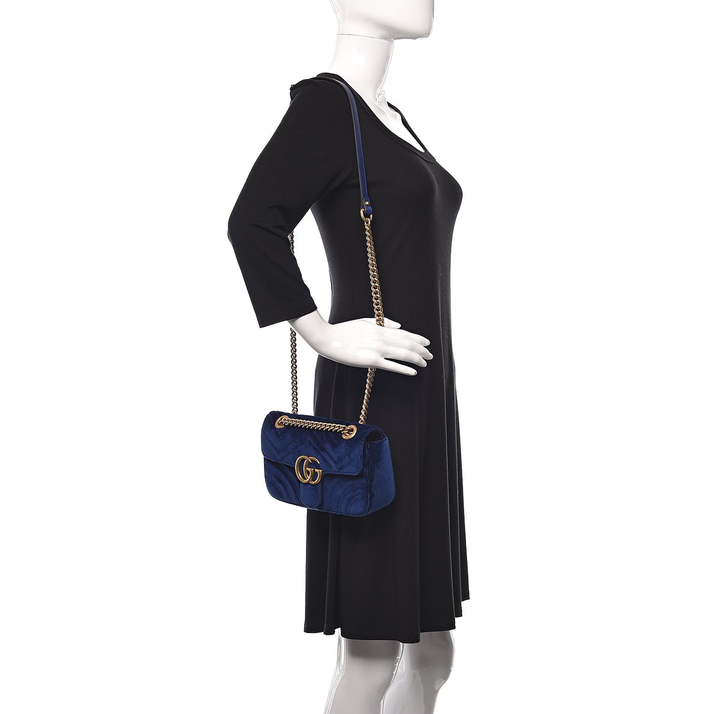 Velvet Matelasse Mini GG Marmont Shoulder Bag Cobalt Blue