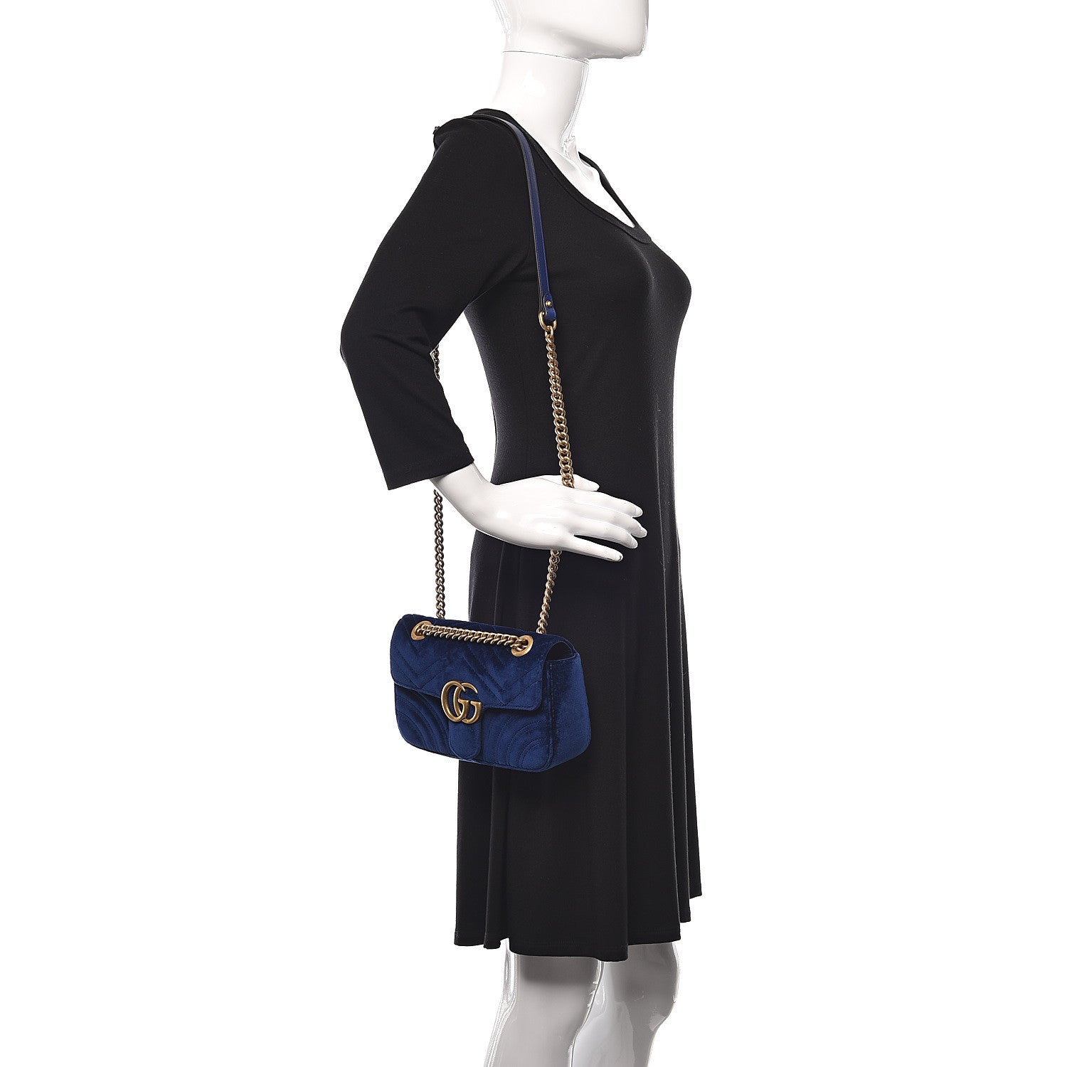 Gucci Velvet Matelasse Mini GG Marmont Shoulder Bag Cobalt Blue 2 of 10