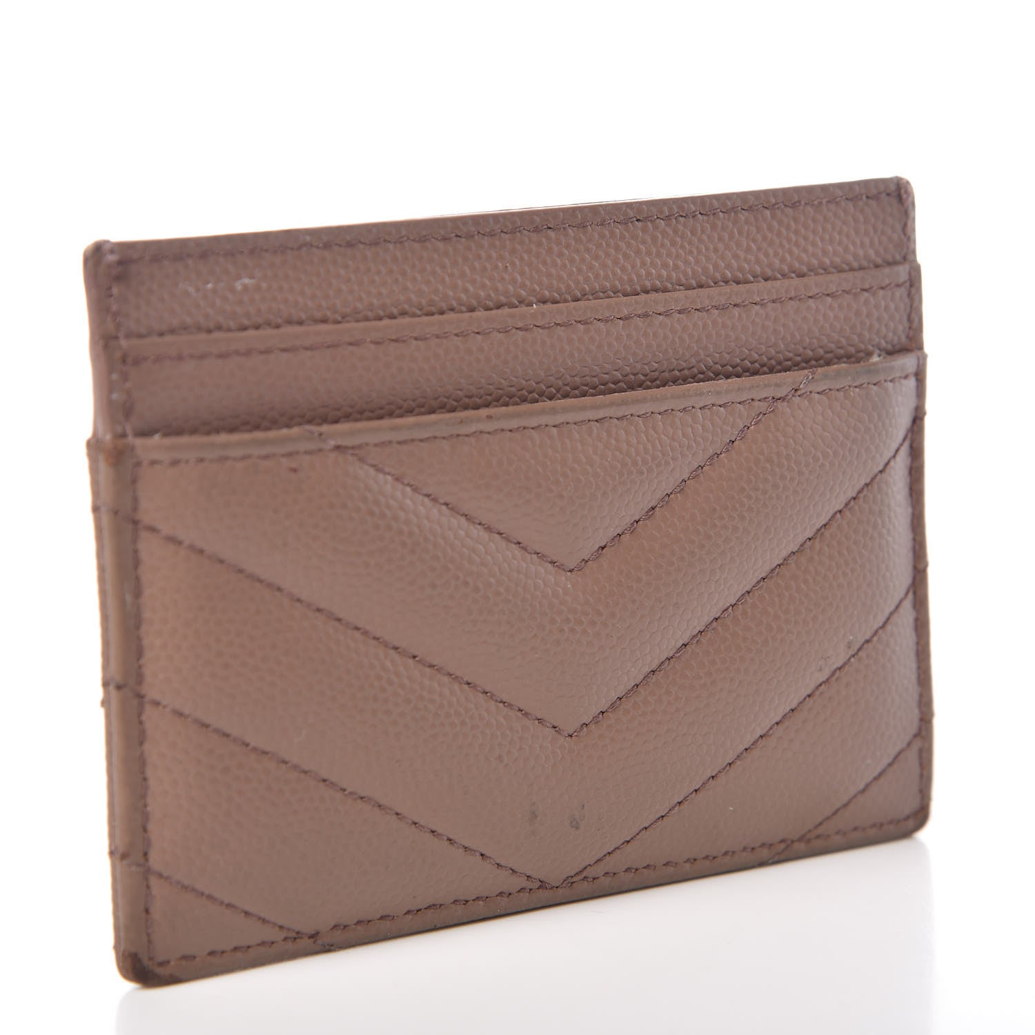 Saint Laurent Grain De Poudre Matelasse Chevron Monogram Credit Card Case Dark Beige 3 of 17