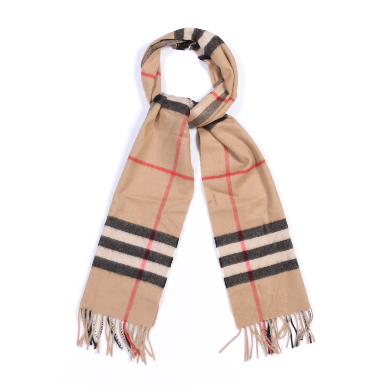 Burberry Cashmere Giant Check Fringe Scarf Archive Beige 2 of 3