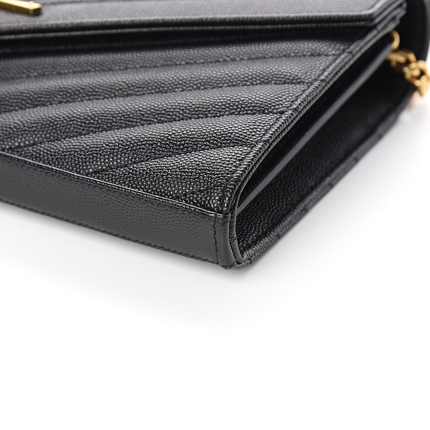 Saint Laurent Grain De Poudre Matelasse Chevron Monogram Chain Wallet Black 7 of 9