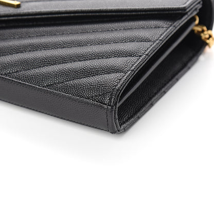 Saint Laurent Grain De Poudre Matelasse Chevron Monogram Chain Wallet Black 7 of 9