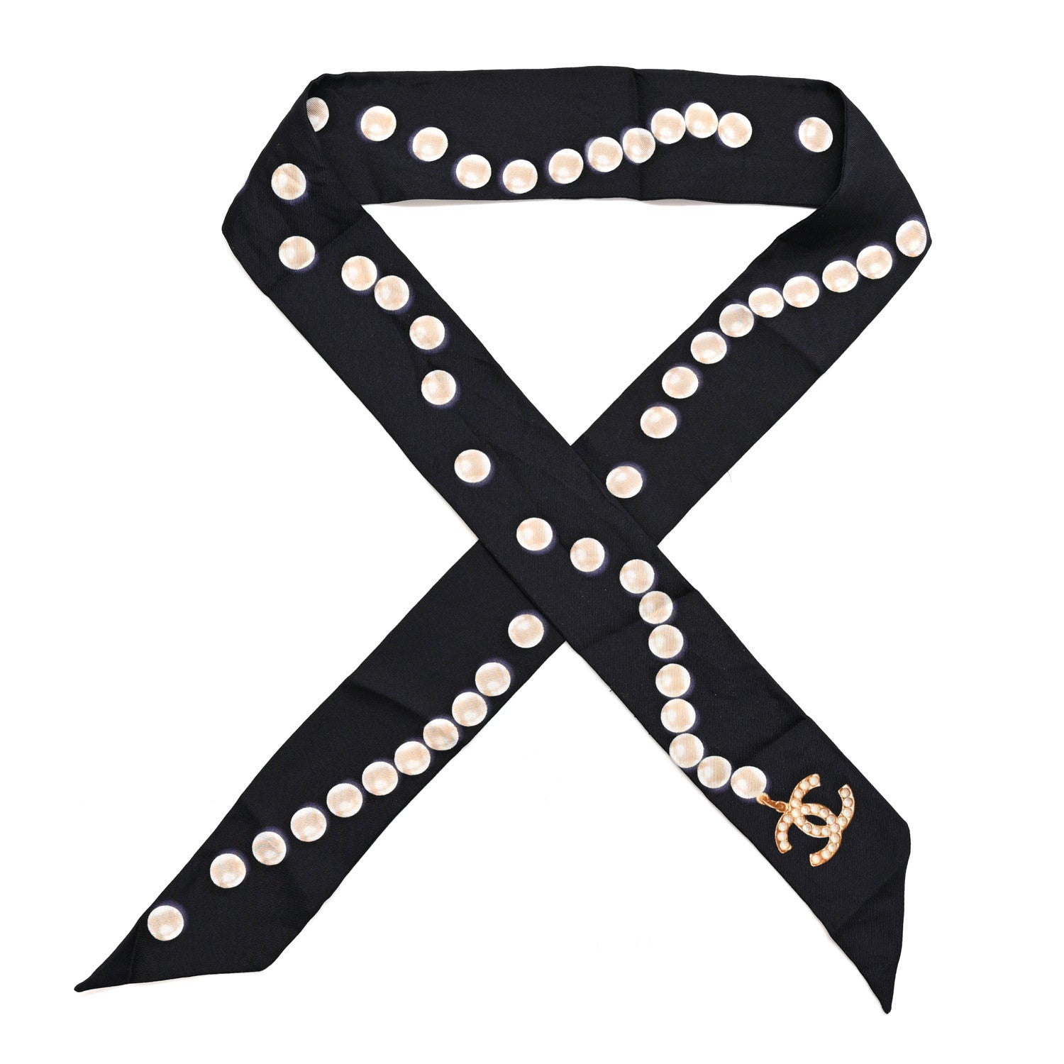 Chanel Silk Pearl CC Slim Bandeau Scarf Dark Navy 1 of 3