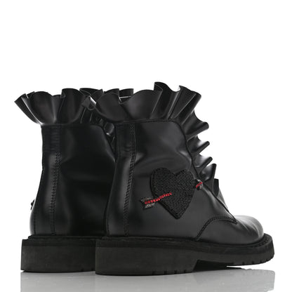 Valentino Garavani Calfskin Ruffle Heart Love Combat Boots 38 Black 4 of 11