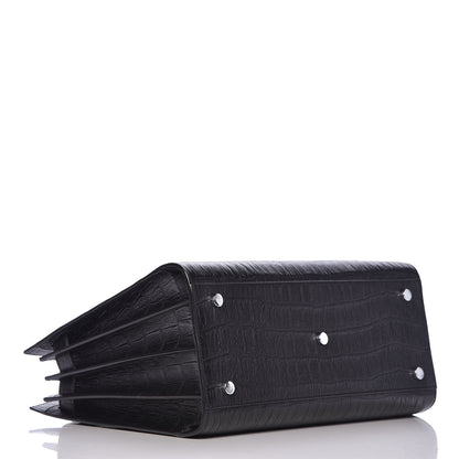 Saint Laurent Calfskin Crocodile Embossed Small Sac de Jour Black 5 of 12