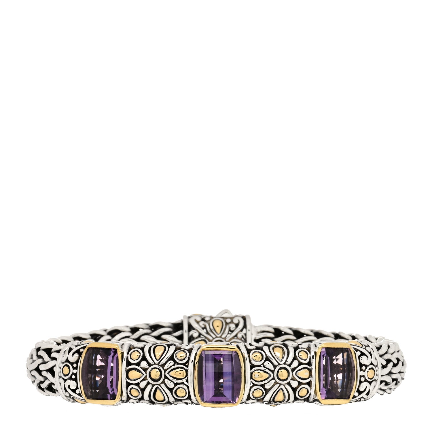 John Hardy Sterling Silver 18 Karat Yellow Gold Amethyst Batu Sari Dot Station Bracelet 1 of 4