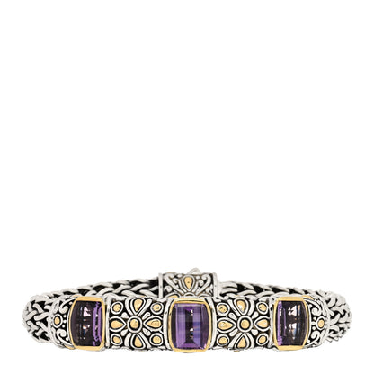 John Hardy Sterling Silver 18 Karat Yellow Gold Amethyst Batu Sari Dot Station Bracelet 1 of 4