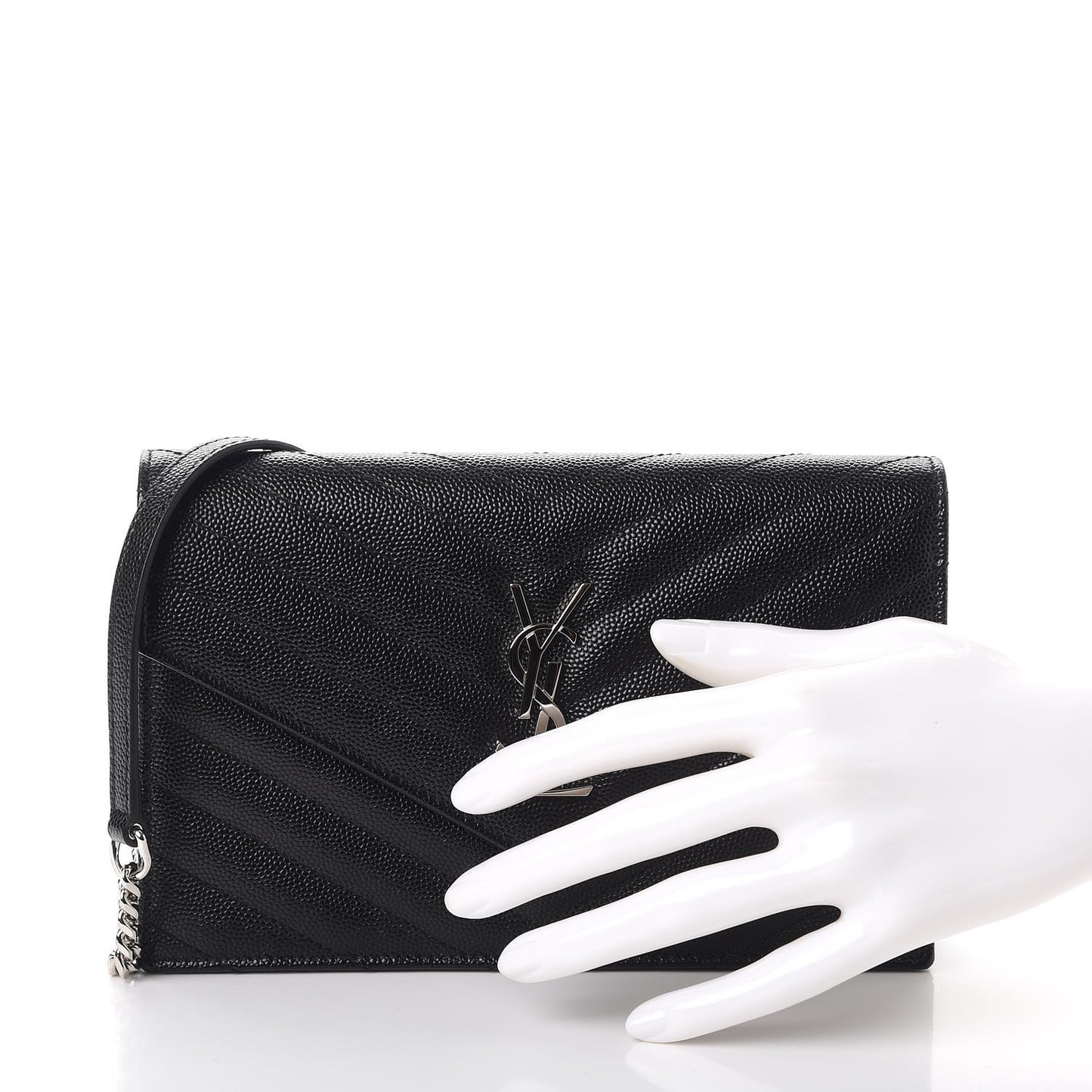 Grain De Poudre Matelasse Chevron Monogram Envelope Chain Wallet Black