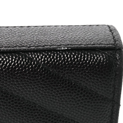 Saint Laurent Grain De Poudre Matelasse Chevron Monogram Monochrome Envelope Chain Wallet Black 13 of 15