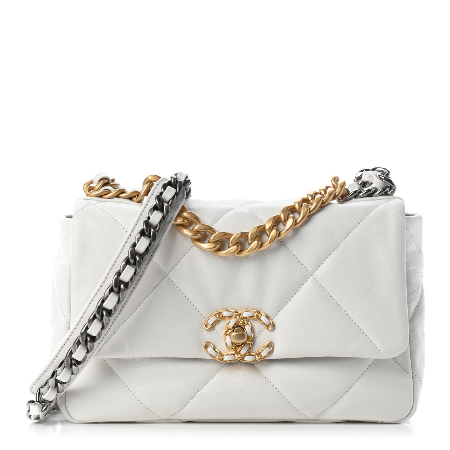 Goatskin Quilted Medium Chanel 19 Flap White