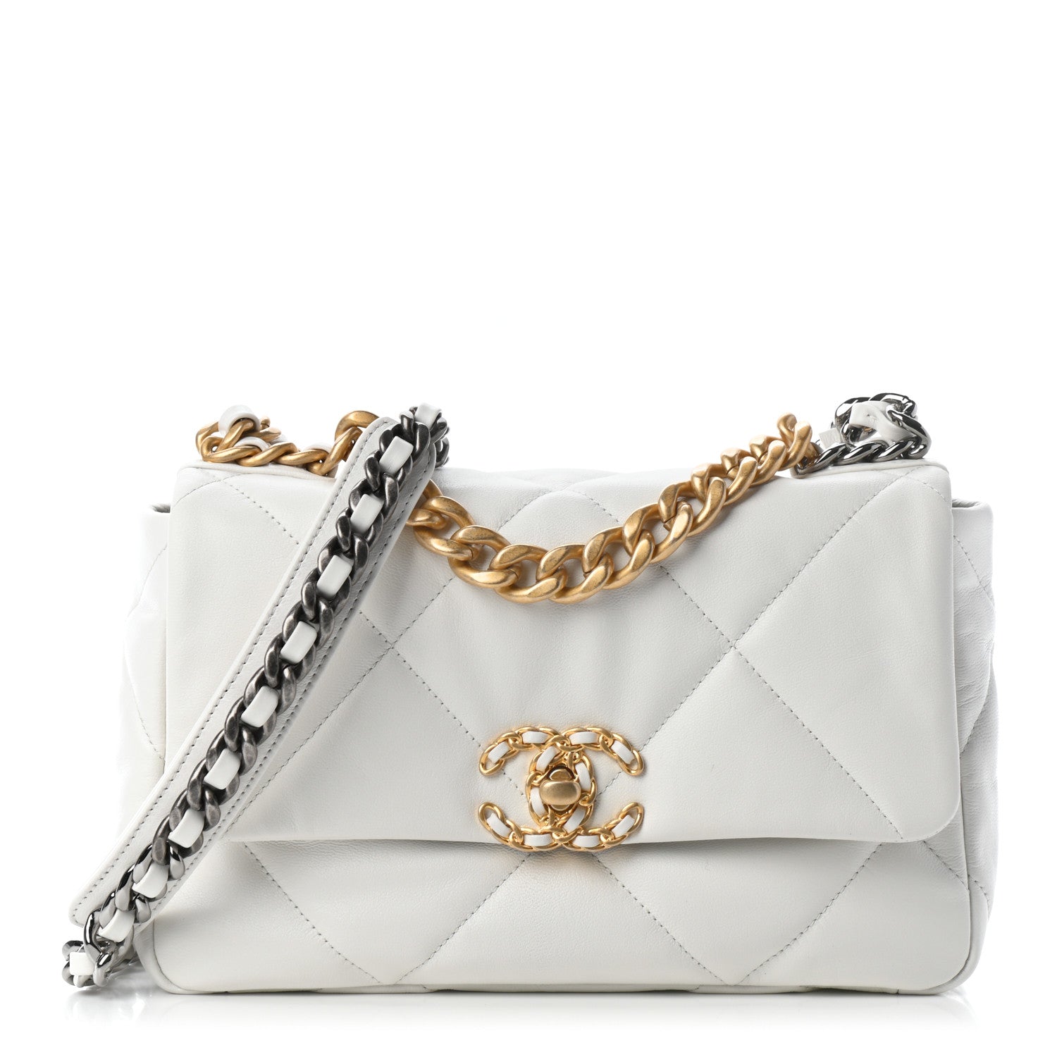 Chanel Goatskin Quilted Medium Chanel 19 Flap White 1 of 5