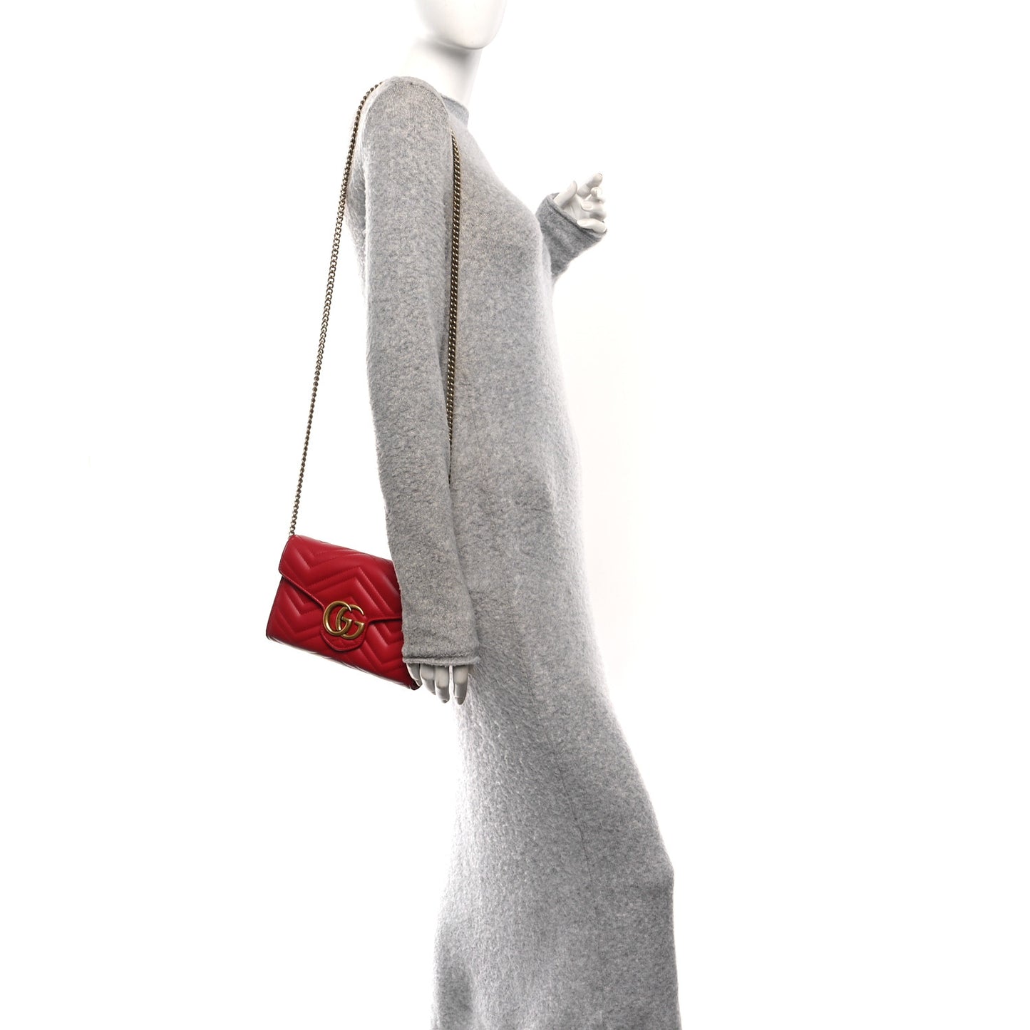 Calfskin Matelasse GG Marmont Chain Wallet Cuir Hibiscus Red