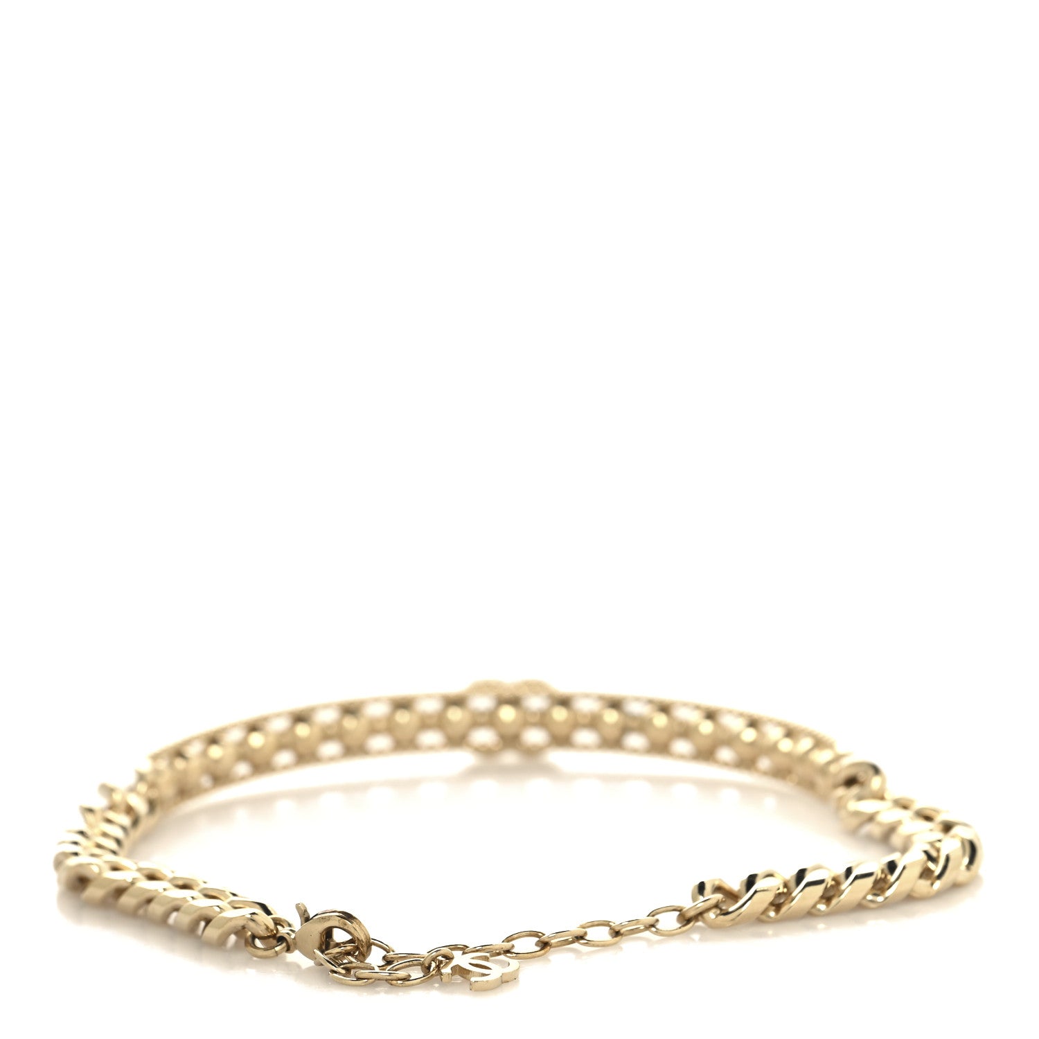 Chanel Metal Crystal Bead Chain Link CC Choker Necklace Gold 4 of 8