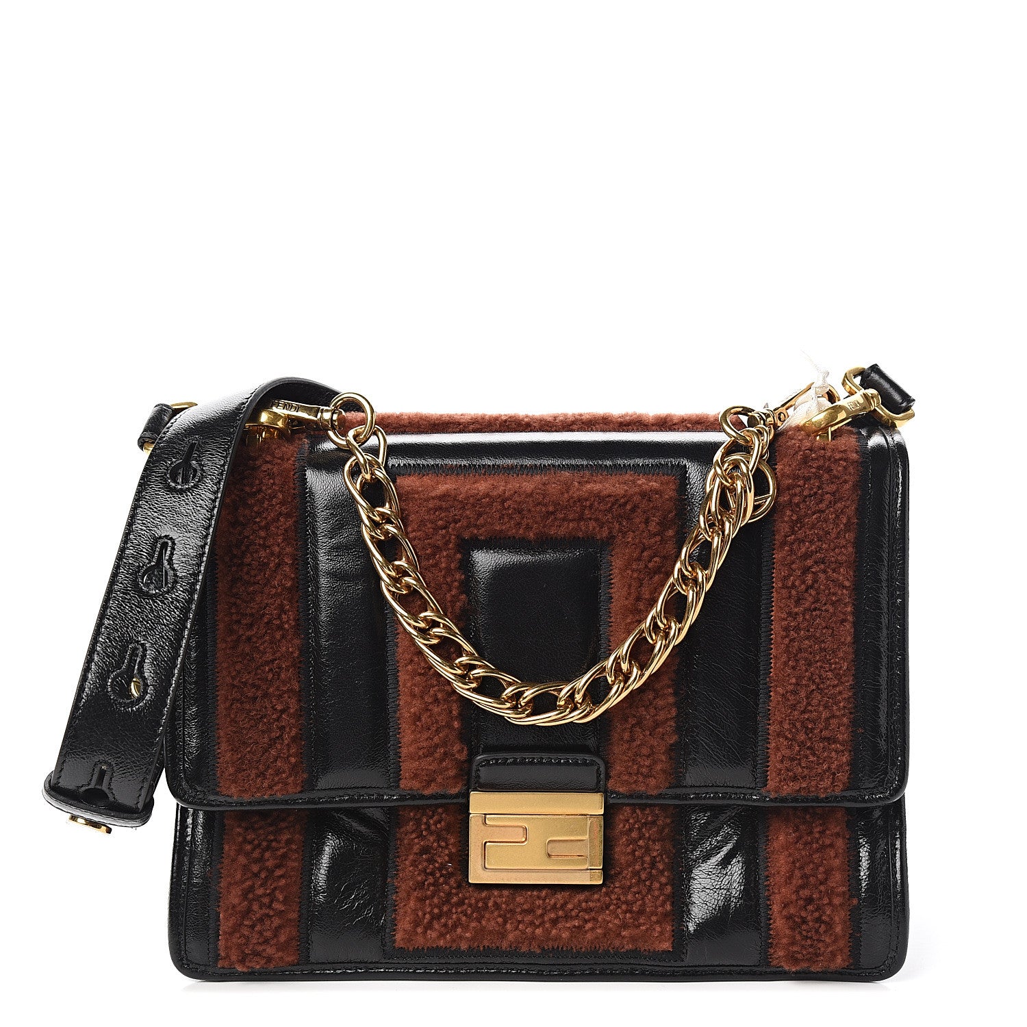 Fendi Agnello Old Shine Shearling F is Fendi Embossed Kan U Shoulder Bag Black Foresta 1 of 8